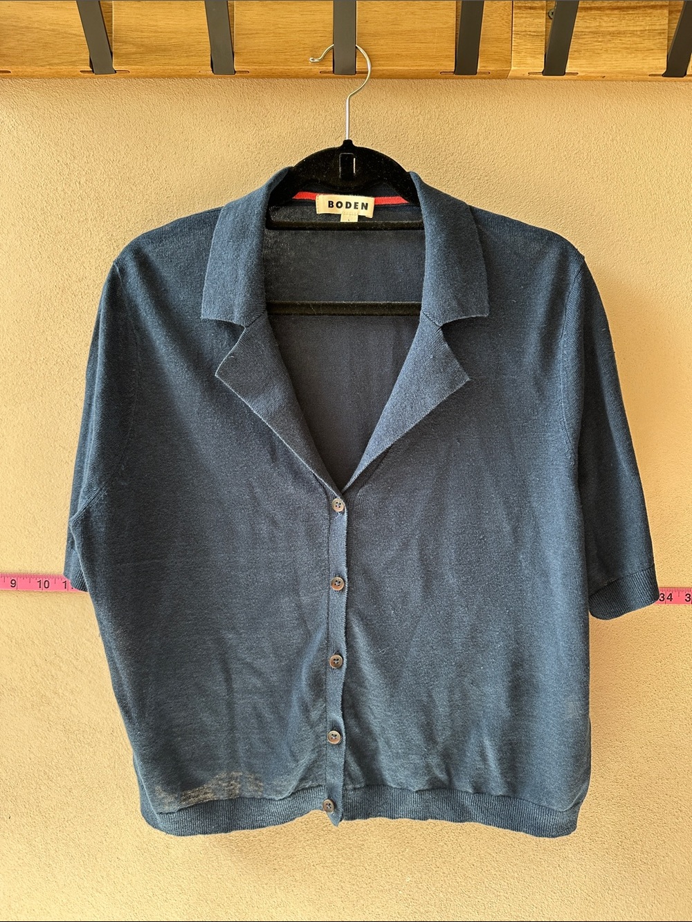 Boden 100% Linen Navy Short-Sleeve Button Cardigan Shirt